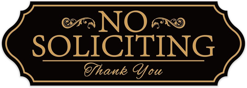 LUHIMO No Soliciting Sign for Front Door, Self-Adhesive Vinyl No Solicitors Modern Sign for House?Home, Business, Apartments,and Office Door (Black Gold) - Image 1